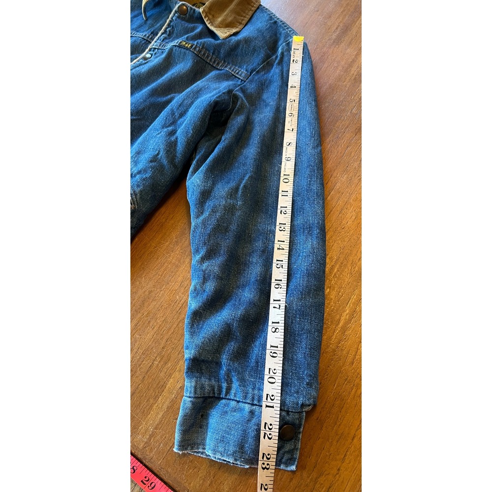 Vintage Wrangler Denim Jacket Sherpa Lined Corduroy Collar Blue Made in USA - Picture 6 of 8